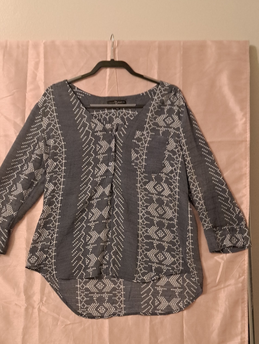 Fred David Blue and White Geometric Tunic Blouse